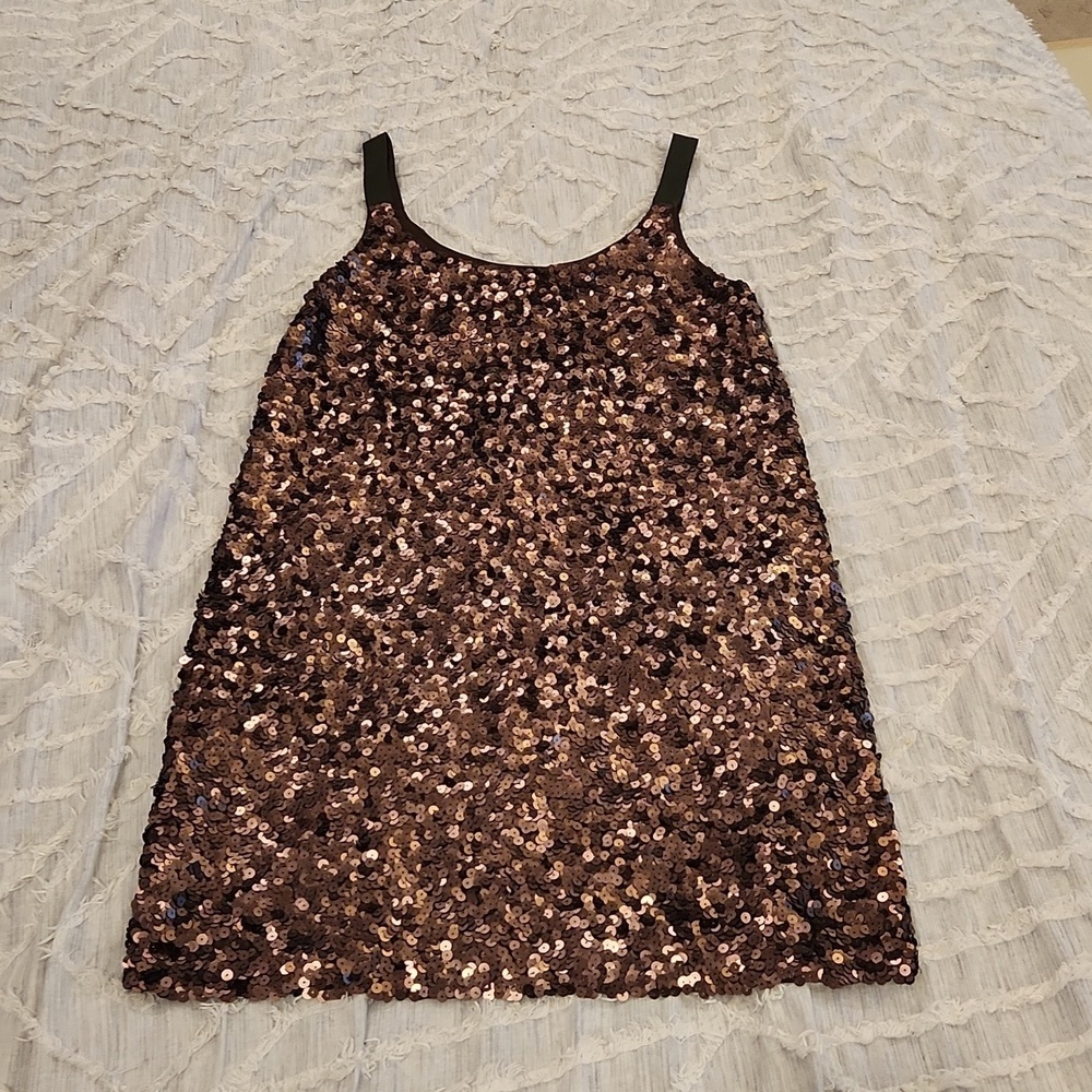 Brown sequin Theory mini shift dress size 4! Such a stunner!